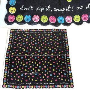 2000s LULU GUINNESS Black Button Print "Don't Zip It, Snap It" Silk Scarf 21"